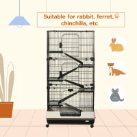 PawHut 6-tier Platform Rolling Small Animal Cage Rabbit Hutch Pet Play House with Platform, Ramp,Removable Tray. 4 universal wheels (Black) for Bunny Pet Mink Chinchilla(m-5)
