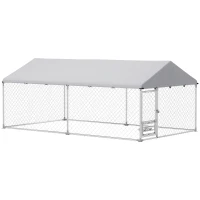 PawHut Outdoor Dog Run w/ Adjustable & Rotating Bowls, Water-Resistant UV-Resistant Cover, Secure Lock, 13.1' x 7.5' x 5.2'(m-9)