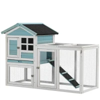 PawHut 102" 2 in 1 Wooden Rabbit Hutch Double Main House Pet Playpen Large Bunny House Enclosure for Indoor Outdoor with Run Box, Slide-out Tray, Ramp, for Rabbits and Small Animals, Blue(m-10)