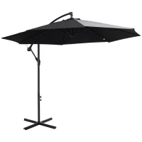 Outsunny 9.7ft Offset Patio UmbrellaCantilever Parasol with Crank Handle, 8 Ribs and Cross Base for Outdoor, Sun Shade, Black(m-9)