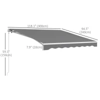 Outsunny 10'x8' Electric Retractable Awning with Remote Controller, Crank Handle, Aluminum Frame for Deck Balcony, Light Grey(m-3)
