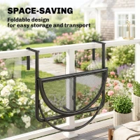 Outsunny Adjustable Balcony Hanging Rail Table Metal Mounting Mini Wall Desk Storage Rack Outdoor Flower Stand, Black(m-5)