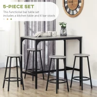 HOMCOM 5-Piece Bar Table Set for 4, Industrial Counter Height Bar Table and Chairs for Kitchen, Dining Room, Grey(m-4)