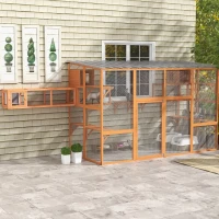 PawHut Outdoor Cat Tunnel with Extendable Design, 59" L Wooden Cat Run with Weather Protection, Connecting Inside and Outside, for Deck Patios, Balconies, Orange(m-9)