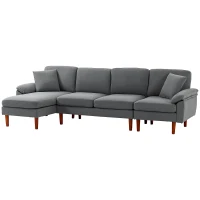 HOMCOM L-Shape Sofa, Modern Sectional Couch with Changeable Chaise Lounge, Pillows and Wooden Legs for Living Room, Dark Grey(m-2)