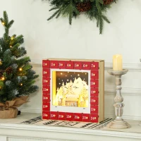 HOMCOM Wooden Christmas Advent Calendar, Light Up Holiday Decoration with 24 Countdown Drawers, Battery Operated(m-8)