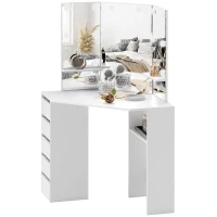 HOMCOM Makeup Vanity Desk with 3-Panel Mirror and 10 LED Lights, Dressing Table with 5 Drawers and Shelves for Bedroom, White(m-2)