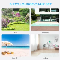 Outsunny 3 Pieces Outdoor Lounge Chair Set, 2 S-Shaped Lawn Chairs and a Glass Table for Patio, Yard, Blue(m-4)