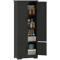 HOMCOM 60" 4-Door Storage Cabinet Multi-Storey Large Space Pantry with Adjustable Shelves Black(m-12)