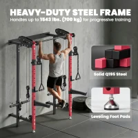 Soozier Foldable Power Cage, Space-Saving Power Rack with Pull-Up Bar, Cable Pulley System, 1540 lbs Capacity(m-5)
