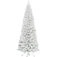 HOMCOM 6ft White Christmas Tree, Flocked Pencil Christmas Tree with 376 Branch Tips and Metal Base for Home, Indoor, Holiday(m-9)