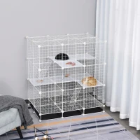 PawHut Small Animal Playpen C&C Cage Wire Bunny Pen for Kitten, Chinchillas, with Doors, Ramps and Trays, White(m-2)
