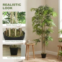 Outsunny 6FT Artificial Bamboo Tree Set of 2, Fake Plant with 1530 Leaves, Greenery Plant in Nursery Pot for Indoor, Green(m-4)