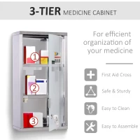 HOMCOM Wall Mount Medicine Cabinet Bathroom Cabinet with 2 Shelves, Stainless Steel Frame and Glass Door, Lockable with 2 Keys(m-6)