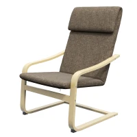 HOMCOM Modern Accent Chair, Linen-Feel Upholstered Living Room Chair with Wood Curved Legs for Balcony, Dark Brown(m-2)