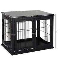 PawHut Dog Crate Furniture, 32" Small Dog Cage End Table with 2 Doors, Lockable Door, Puppy Kennel Indoor, Black(m-5)