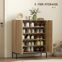 HOMCOM Shoe Storage Cabinet for 15 Pairs, Freestanding Shoe Cabinet with Doors and Adjustable Shelves for Hallway, Oak(m-5)