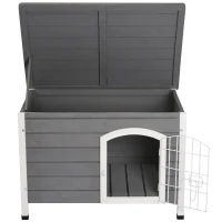 PawHut 31"L Wooden Decorative Dog Cage Kennel Wire Door with Lock Small Animal House with Openable Top Removable Bottom Gray(m-11)