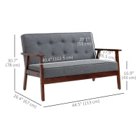 HOMCOM 44.5" 2 Seat Sofa for Bedroom, Modern Upholstered Loveseat with Button Tufted Back and Wood Legs, Grey(m-3)