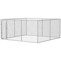 PawHut Dog Kennel Outdoor Galvanized Chain Link Fence Heavy Duty Pet Run House Chicken Coop with Secure Lock Mesh Sidewalls for Backyard Garden Silver, 13' L x 13' W x 5.9' H(m-11)