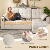 HOMCOM Convertible Sectional Sofa Bed, Pull Out Sleeper Sofa Couch with USB‑A+C, Chaise Storage, L-Shaped Futon Couch, Beige(m-7)