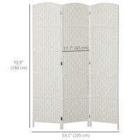 HOMCOM 6ft Folding Room Divider, 3 Panel Wall Partition with Wooden Frame for Bedroom, Home Office, White(m-3)