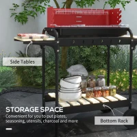 Outsunny Charcoal Barbecue Grill with Adjustable Grill Height, Portable BBQ Trolley with Ash Catcher and Wheels, Red(m-6)