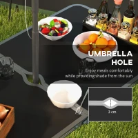 Outsunny Folding Picnic Table Camping Table and Chairs Use for BBQ Picnic Garden Parties 47.2" L x 23.6" W x 21.7" -27.6" H Black(m-6)