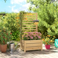 Outsunny Wooden Raised Garden Bed with Trellis, Outdoor Elevated Planter Box with Drainage Hole and Bed Liner(m-8)