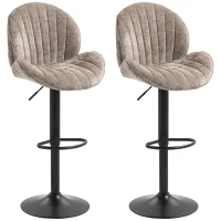 HOMCOM Bar Stools Set of 2, Swivel Barstools with Back, Adjustable Height and Footrest for Kitchen Island, Dining Room, Brown(m-2)