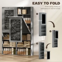 HOMCOM Fold-out Convertible Office Desk, Wall Mount Computer Desk with Blackboard and Side Shelf, Charcoal Grey(m-4)