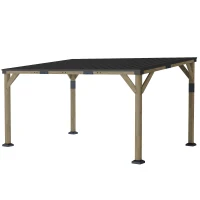 Outsunny 14' x 10' Gazebo, Lean to Galvanized Steel Hardtop Gazebo Pergola with Wood Frame, Patio Gazebo Awning, Dark Grey(m-2)