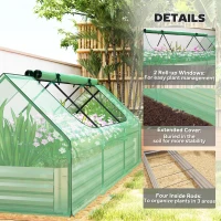 Outsunny 8.6 x 3 x 1ft Raised Garden Bed with Mini Greenhouse, Galvanized Raised Garden Bed with Cover for Herbs and Vegetables, Small Greenhouse for Patio Garden Balcony, Green(m-7)