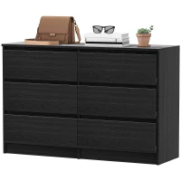 HOMCOM Wide Chest of Drawers, 6 Drawer Dresser for Bedroom, Living Room, Hallway, Modern Clothes Storage Organizer, Black(m-2)