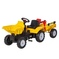 Aosom Ride on Toy Dump Truck for Kids, Pedal Construction Car with Detachable Trailer for 3 Years Old, Yellow(m-11)
