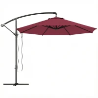 Outsunny 9.5' Cantilever Umbrella with Wind Protection Strap and Cover, Hanging Umbrella with Crank and Cross Base, UPF 50+, Red(m-9)