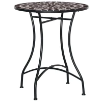 Outsunny Mosaic Patio Table, Round Coffee Table with Metal Frame, Garden Furniture for Outdoor, Poolside, Black(m-8)