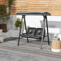 Outsunny 2-Seater Outdoor Porch Swing with Adjustable Canopy, Patio Swing Chair for Garden, Poolside, Backyard, Black(m-7)