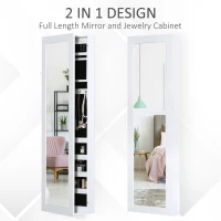 HOMCOM Mirror Jewelry Cabinet Armoire with Full Length Mirror, Wall Mounted Jewelry Organizer, White(m-6)