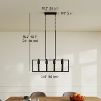 HOMCOM Farmhouse Kitchen Island Lighting, Linear Pendant Light with 4 Rotatable Frames and Adjustable Height, Black(m-3)