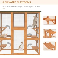 PawHut Outdoor Cat House Big Catio Wooden Feral Cat Shelter Enclosure with Large Spacious Interior, 6 High Ledges, Weather Protection Asphalt Roof, 71" L, Orange(m-7)