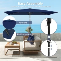 Outsunny 6.5x9.6ft Rectangle Aluminum Tilt Patio Umbrella, Garden Market Parasol, Outdoor Sunshade Canopy with Crank, Navy Blue(m-6)