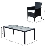 Outsunny 9pcs Garden Rattan Dining Set Patio Wicker Furniture 8 Armchair 1 Table Cushioned Seat Outdoor All Weather Sectional Black(m-3)