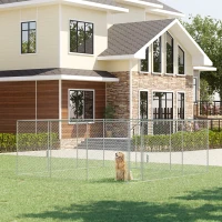 PawHut Dog Kennel Outdoor Galvanized Chain Link Fence Heavy Duty Pet Run House Chicken Coop with Secure Lock Mesh Sidewalls for Backyard Garden Silver, 15' L x 15' W x 5.9' H(m-10)