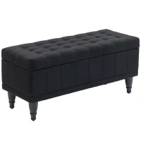HOMCOM Storage Ottoman, Linen Fabric End of Bed Bench with Button Tufted Storage Bench for Bedroom, Black(m-9)