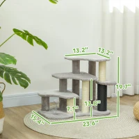 PawHut 2 in 1 Cat Tree Tower 3-Step Pet Stairs with Scratching Posts, Tickling Post, Toy Balls, for High Beds, Couch(m-3)