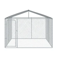 PawHut Outdoor Dog Kennel Galvanized Steel Fence with Cover Secure Lock Mesh Sidewalls for Backyard 9.8' x 9.8' x 7.7'(m-15)