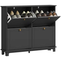 HOMCOM Modern Shoe Storage Cabinet, Narrow Shoe Cabinet with 4 Flip Drawers, Adjustable Shelves, 5 Legs for Entryway, Black(m-9)