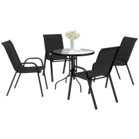 Outsunny Five-Piece Steel Patio Set, with Glass-Top Table - Black(m-9)