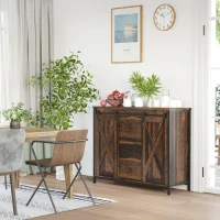 HOMCOM Industrial Buffet Cabinet, Kitchen Sideboard with Sliding Barn Doors, Three Drawers and Adjustable Shelves, Rustic Brown(m-8)